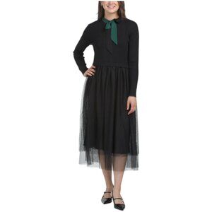 NANCY YANG Tie Neck Midi Dress